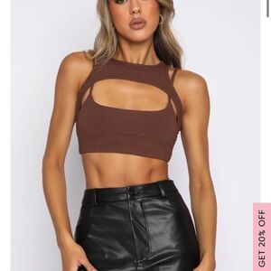 White Fox Boutique Chocolate Cut-Out Crop Top